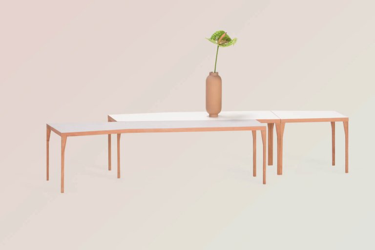 Ray-modular-side-table-composition of 3 small tables in natural wood with colored surfaces limited edition design by jacobsroom