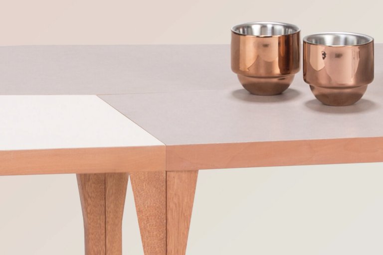 Ray-modular-side-table-variable composition of small tables in natural wood with colored surfaces limited edition design by jacobsroom