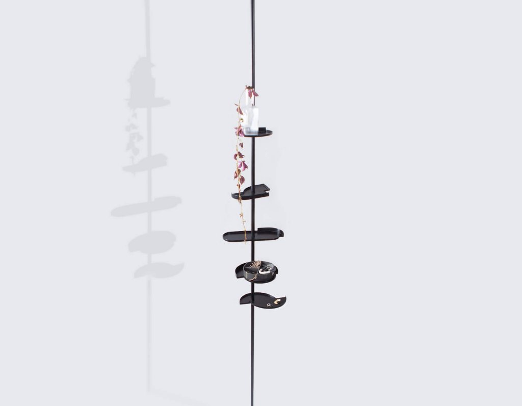 ALEA vertical telescopic shelf black limited edition minimal contemporary design by jacobsroom piece of art piece of art shelving display rack