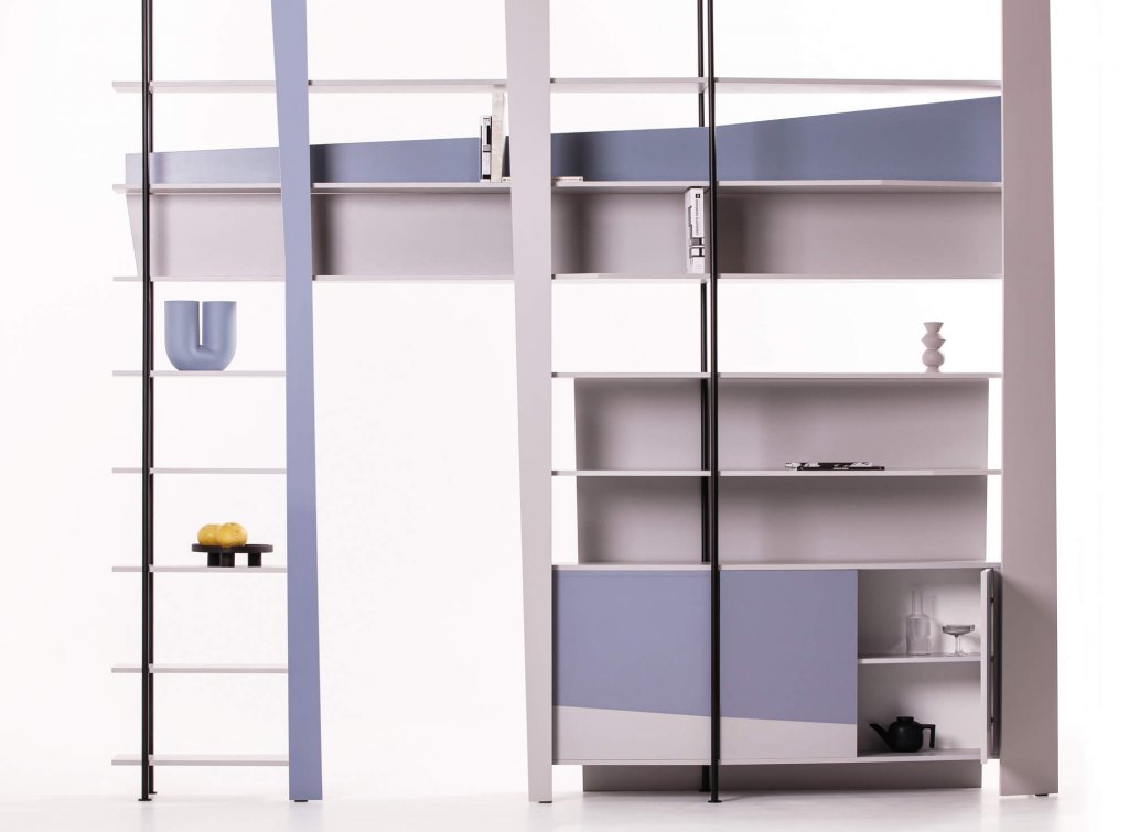 Bespoke room divider shelving unit steel and colored wood contemporary modern design unique edition by jacobsroom, graphical