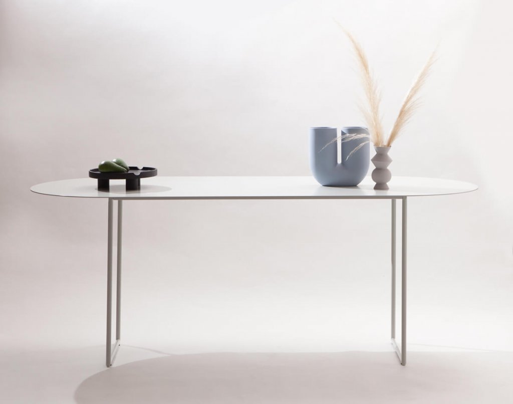 SHINE powder coated white living room & studio table in metal contemporary limited edition design by jacobsroom