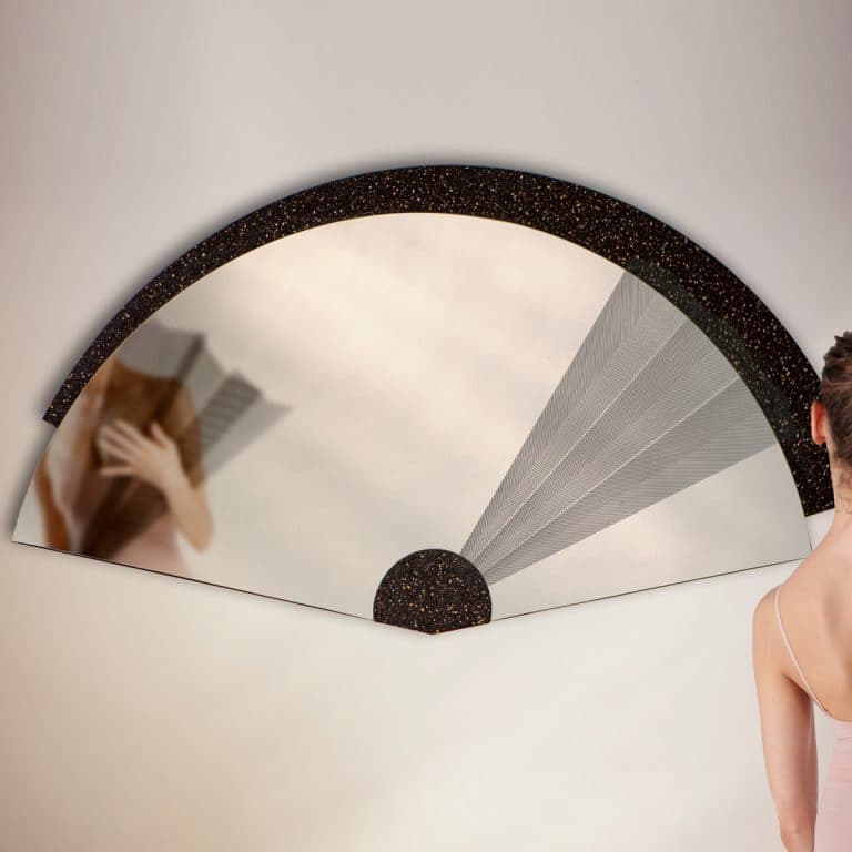 MAIOHGI wall decor mirror contemporary modern minimalist interactive limited edition design by jacobsroom black terrazzo and metal mesh fans