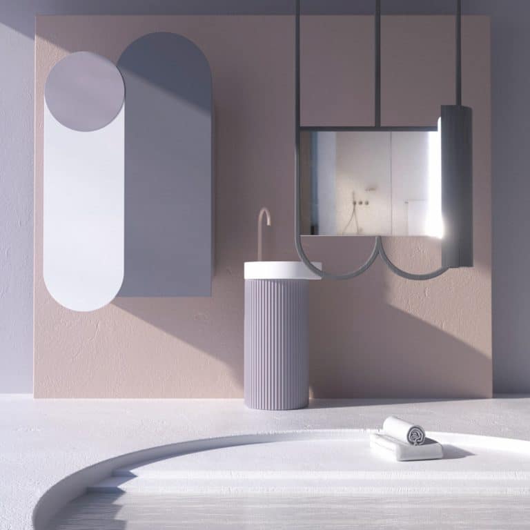 O minimalist wall cabinet in limited edition with a graphical facade, designed by jacobsroom studio, Rome, and crafted from recycled wooden panels