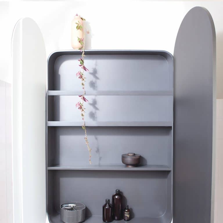 O minimalist wall cabinet in limited edition with a graphical facade, designed by jacobsroom studio, Rome, and crafted from recycled wooden panels