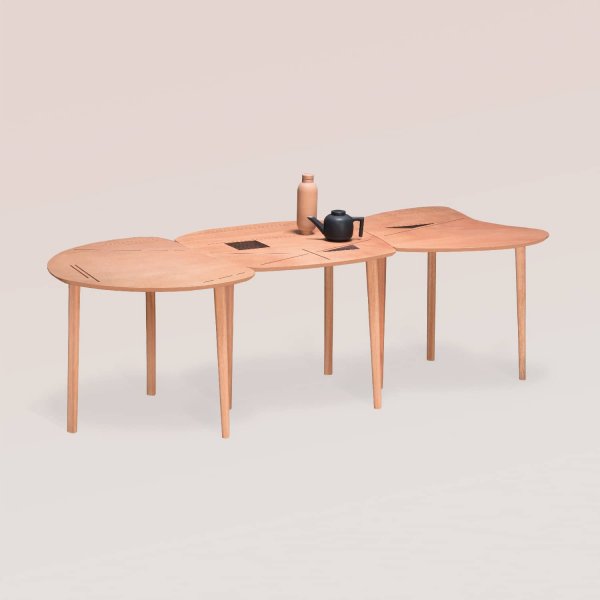 LIANE folding tables set full natural wood metal decor outdoor indoor living room studio table limited edition contemporary tangram collection by jacobsroom