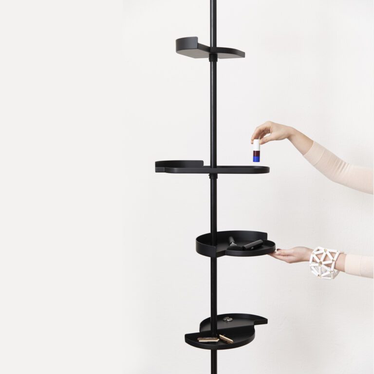 Minimalist telescopic shelf Alea in black metal by jacobsroom studio Rome