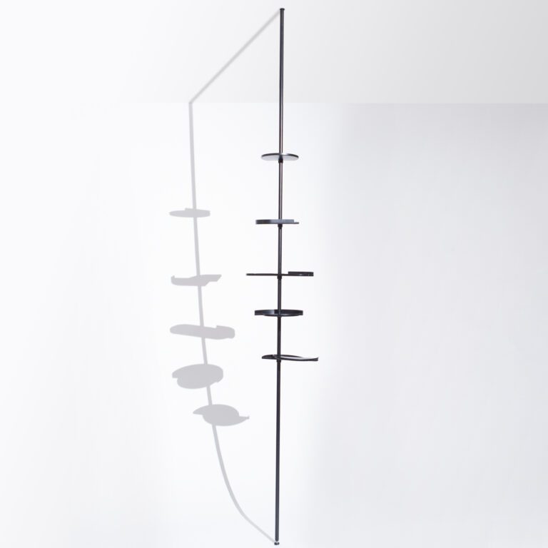 Minimalist telescopic shelf Alea in black metal by jacobsroom studio Rome
