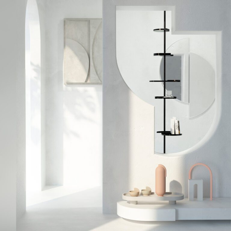 Minimalist telescopic shelf Alea in a visionary design interior