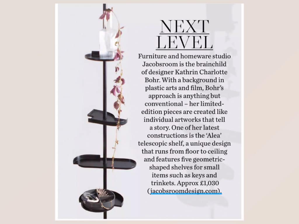 Alea telescopic shelf by jacobsroom featured in Elle Decoration