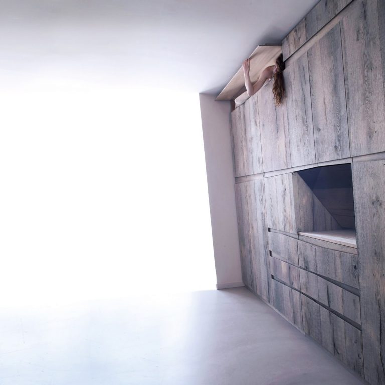 TRAPEZE high-end multifunctional wall unit bespoke special edition unique art contemporary kitchen design by jacobsroom full natural wood with special dyed oak veneer