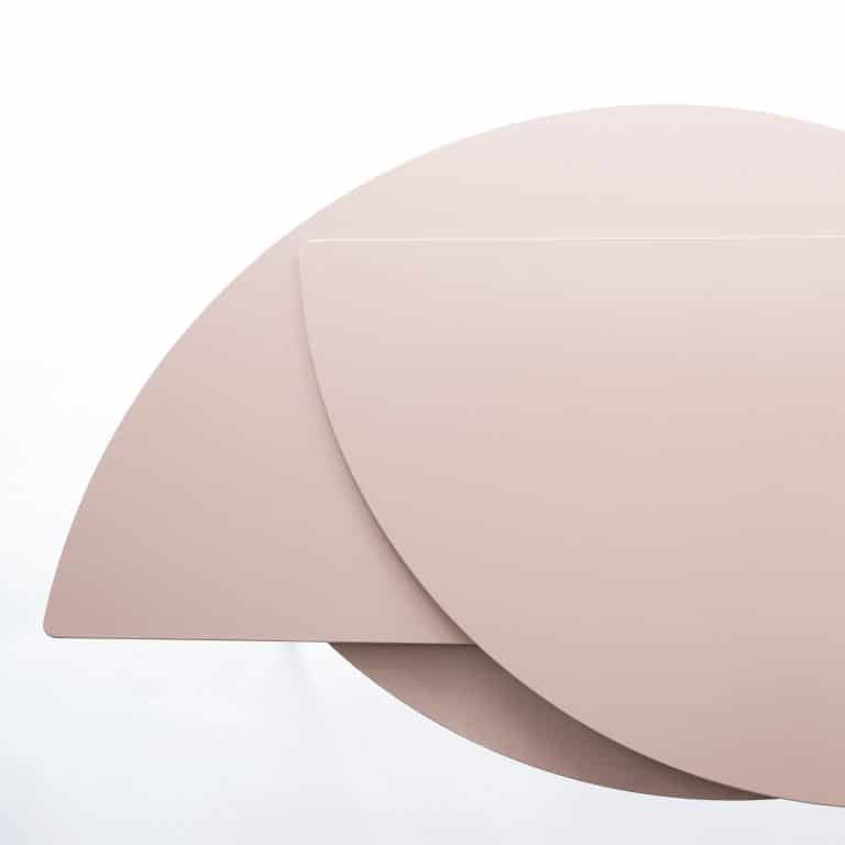 ALHENA extendable side table metal coral peach powder coated minimal contemporary limited edition unique design by jacobsroom, 120 to 160 cm