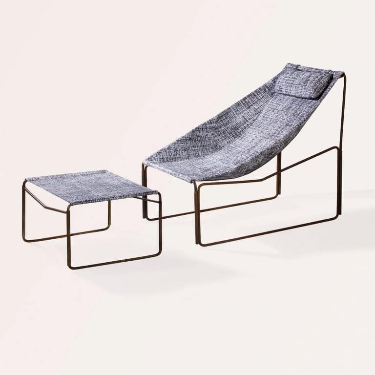 NOAH chaise longue lounger pool chair armchair outdoor indoor limited edition with Dominique kieffer fro rubelli upholstery contemporary design by jacobsroom unmountable