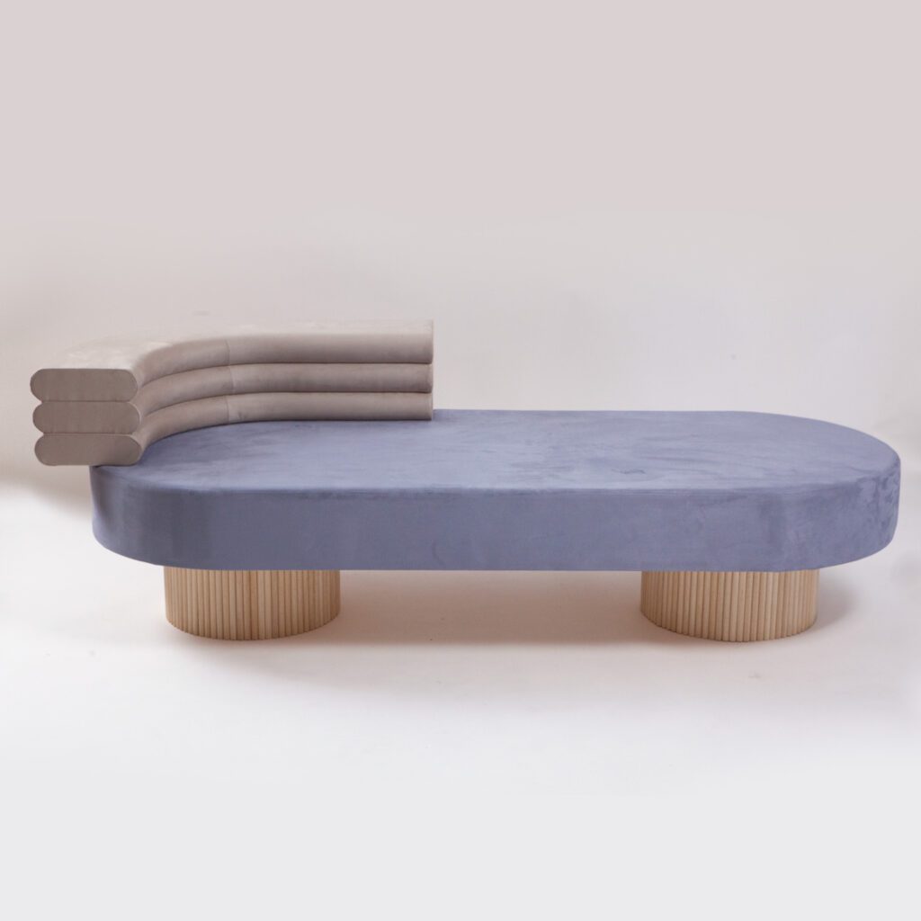 Illustration of Modern Minimalist Chaise Lounge With Storage And Pouf