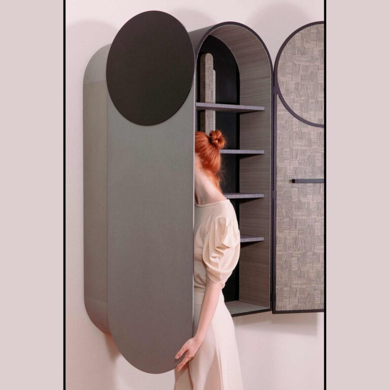 Metaphores Paris Hermes luxury textile decor for the O wall cabinet designed by jacobsroom