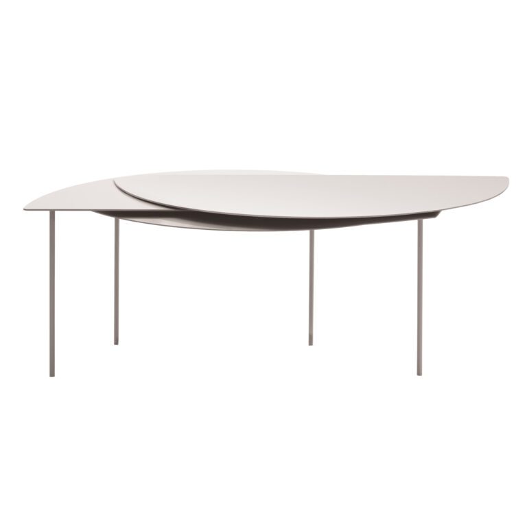 The ultra modern extendable coffee table Alhena in white super light metal, available in our high end contemporary furniture store