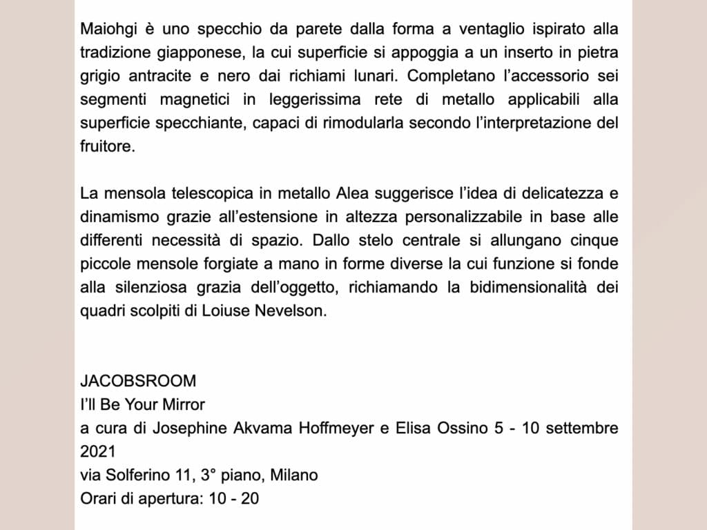 archiportale-featuring-jacobsroom-editions-at-MILAN-DESIGN-WEEK-2021 Elisa Ossino H+O I'll be Your Mirror