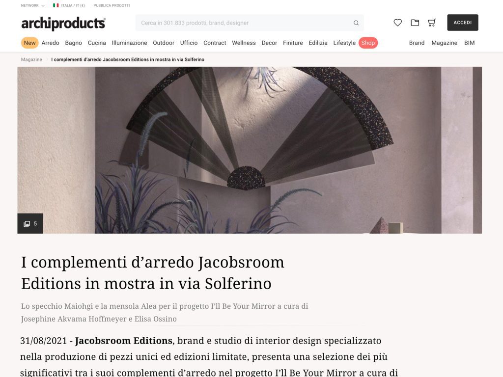 archiproducts feature on jacobsroom editions Milan Design Week exhibition