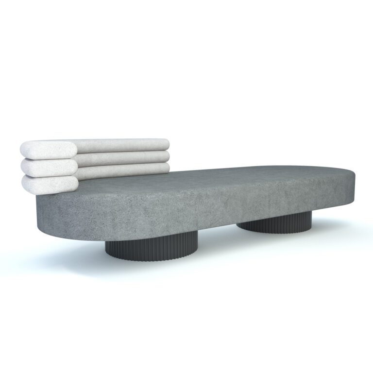 Minimalist contemporary O chaise longue in grey color designed by jacobsroom studio, Rome