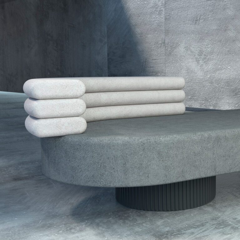 Minimalist contemporary O chaise longue in grey color designed by jacobsroom studio, Rome