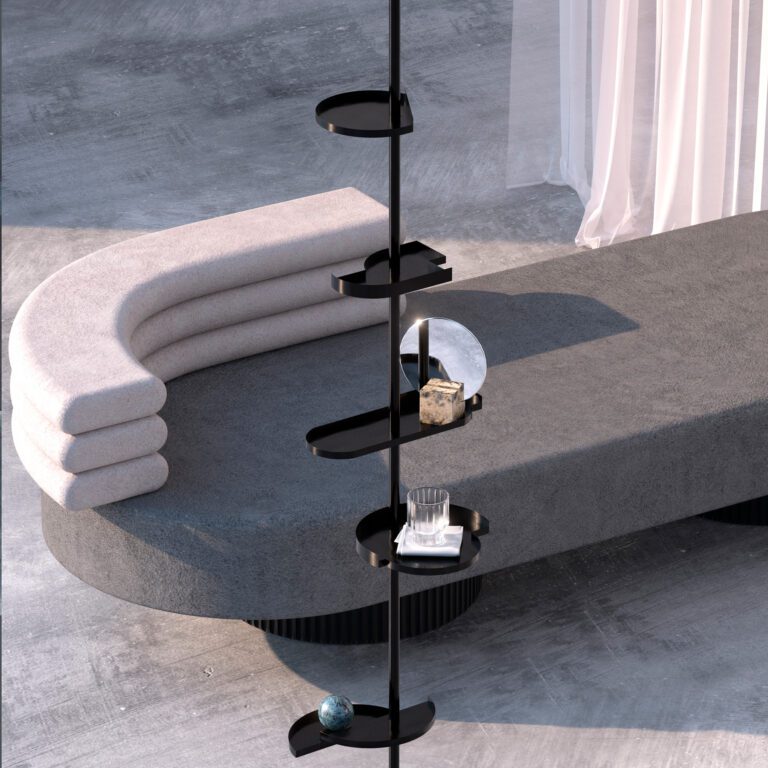Minimalist contemporary O chaise longue in grey color designed by jacobsroom studio, Rome