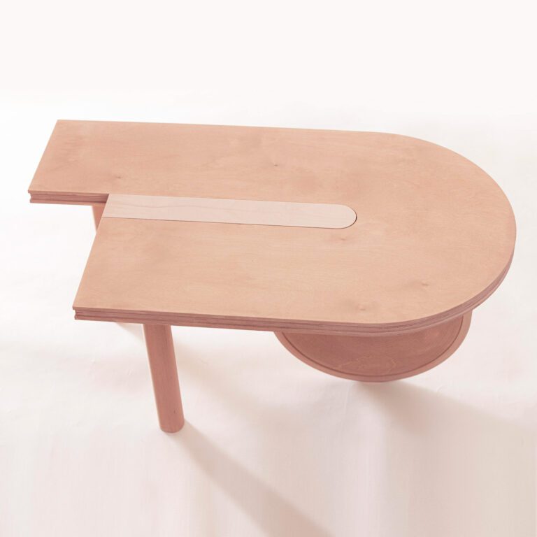Sustainable Interior Design Product, the minimalist side and coffee table Sourire by jacobsroom in recycled wood and natural sand pigment finish