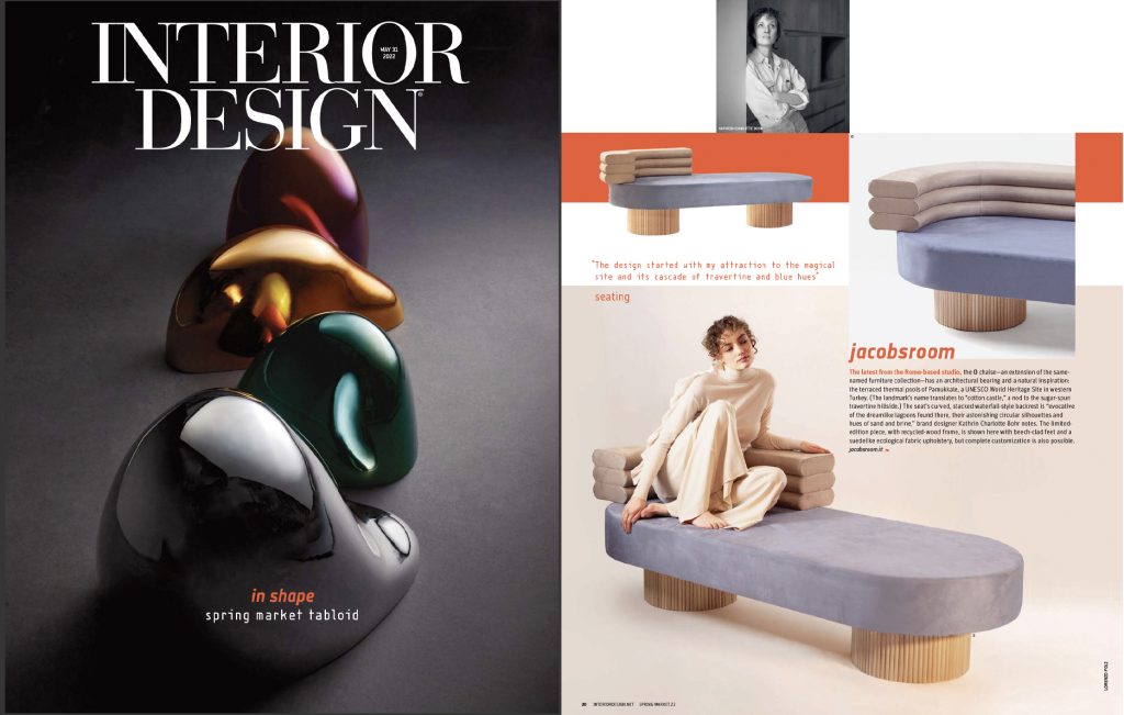 Thsi si the cover of Interior Design New York magazine featuring jacobsroom studio Rome. O chaise longue designed by jacobsroom